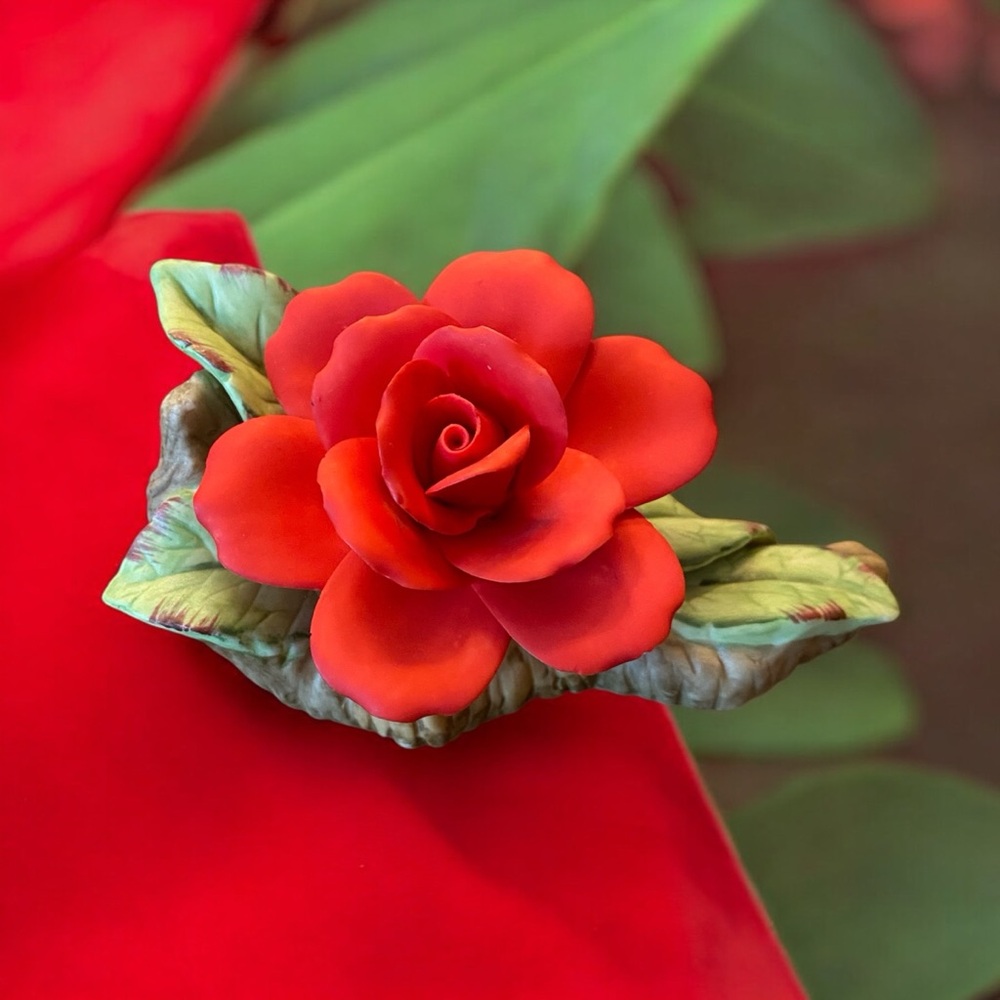 Vibrant Red Rose with Lush Green Leaves in Realistic Art Style - Picture 5 of 8